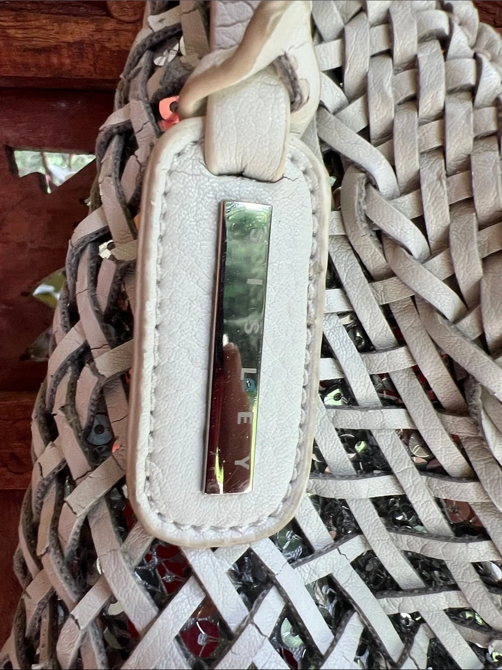 Sisley Vintage Woven Sequin Hobo Bag - Cream